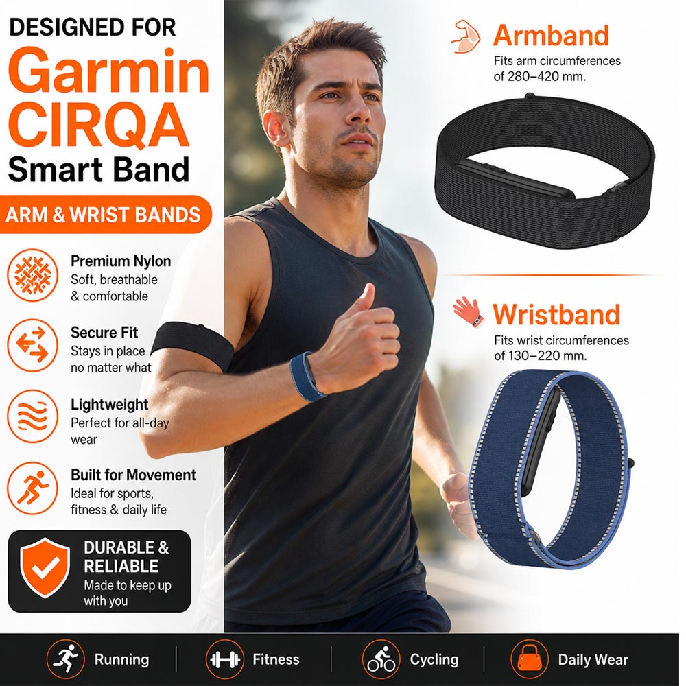Resistance Bands Set With Handles - Nylon Bicep/Wrist Strap for Garmin Cirqa