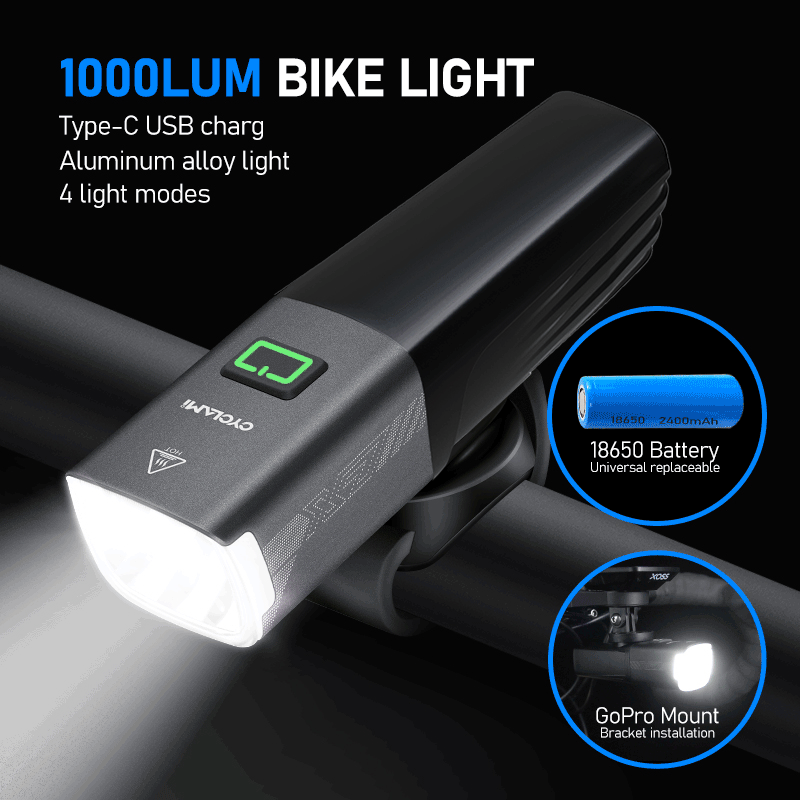 Rechargeable Bicycle Headlight 1000 Lumen - CYCLAMI X7 Reality 1000 Lumens Bike