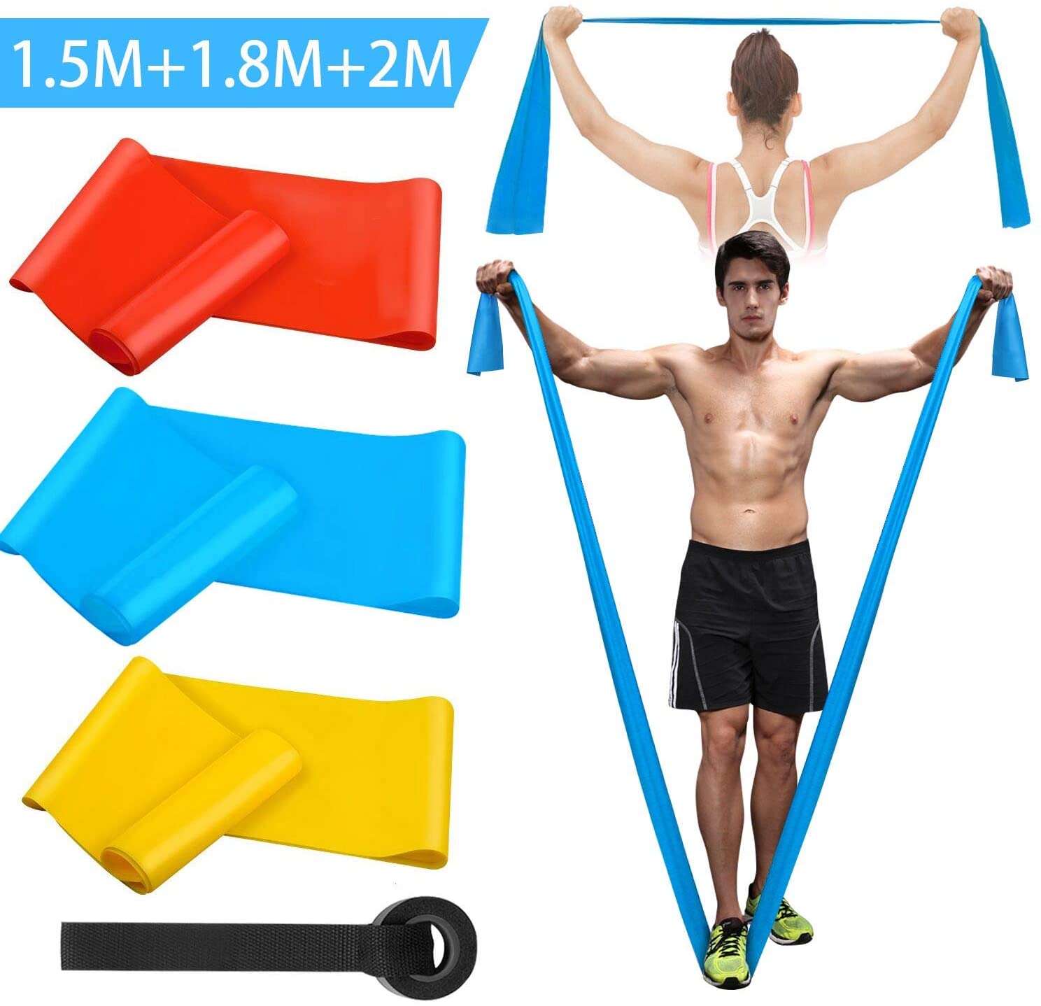 Pilates Bar Kit With Resistance Bands - Elastic Fitness Bands 3Pcs Resistance Bands