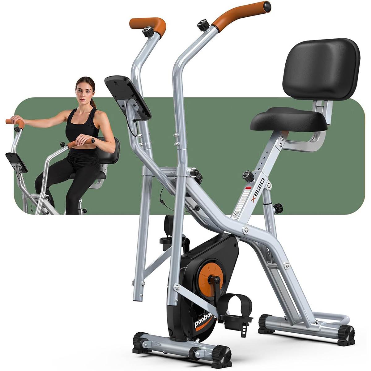 Exercise Bike Magnetic Resistance - Pooboo Foldable 2-in-1 Exercise Bike, Elliptical