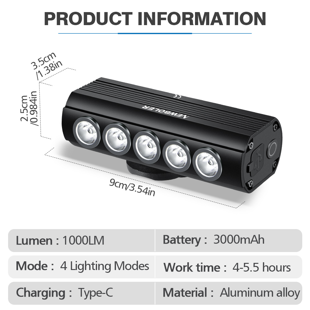 NEWBOLER Bicycle Light Front 1 - огляд і ціна Rechargeable Bicycle Headlight 1000 Lumen