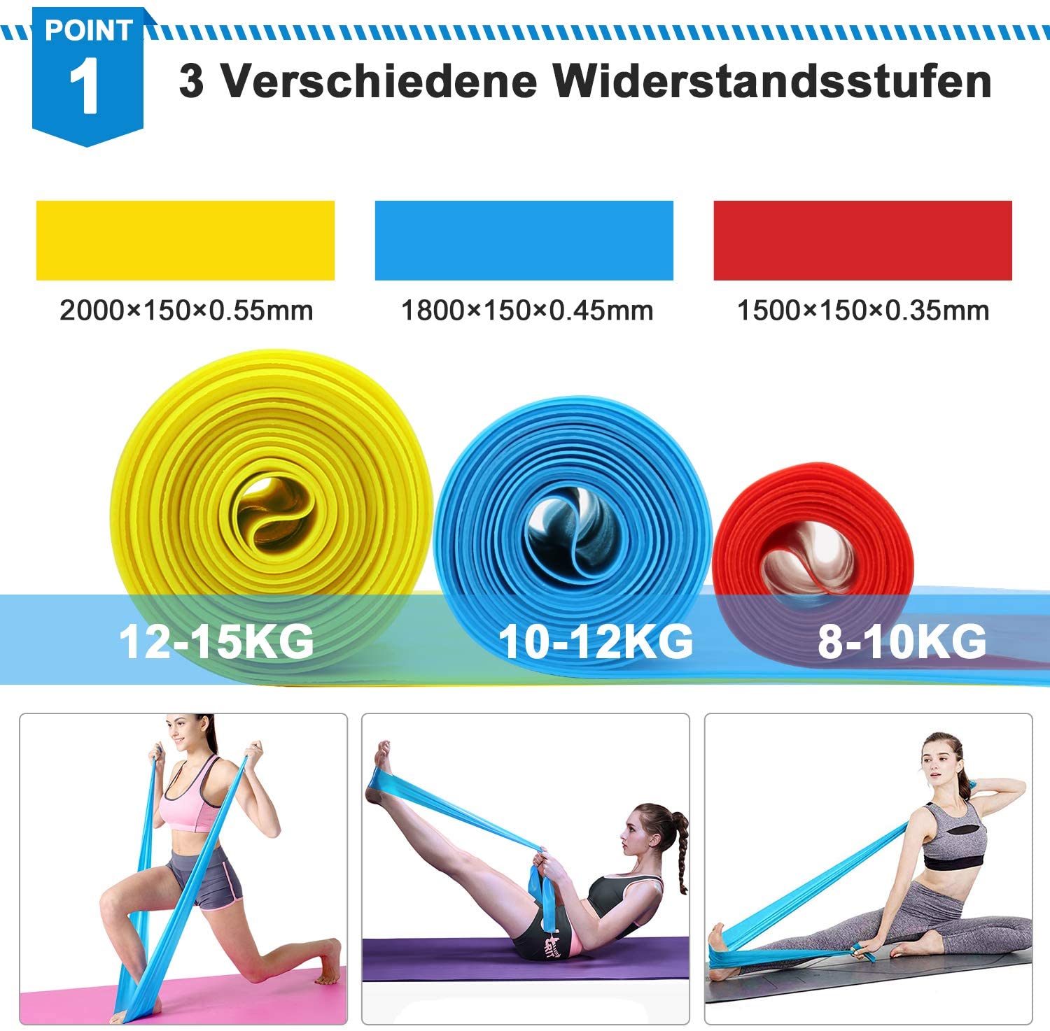 Elastic Fitness Bands 3Pcs Res - огляд і ціна Pilates Bar Kit With Resistance Bands