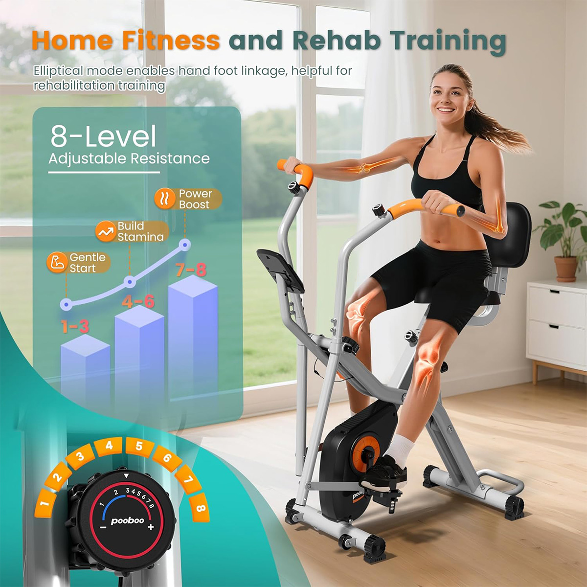 Pooboo Foldable 2-in-1 Exercis - огляд і ціна Exercise Bike Magnetic Resistance